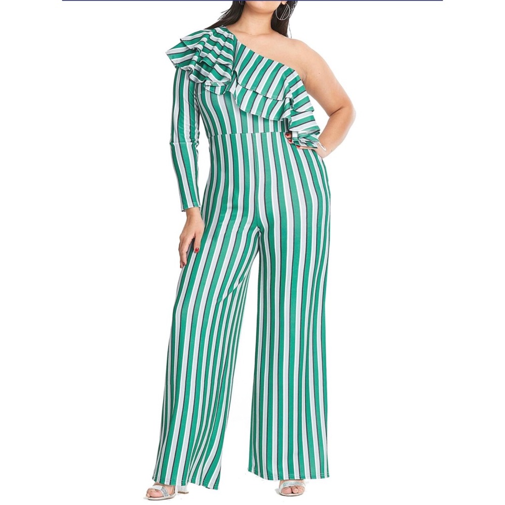 Striped Asymmetric Palazzo Jumpsuit - Picture 2 of 4